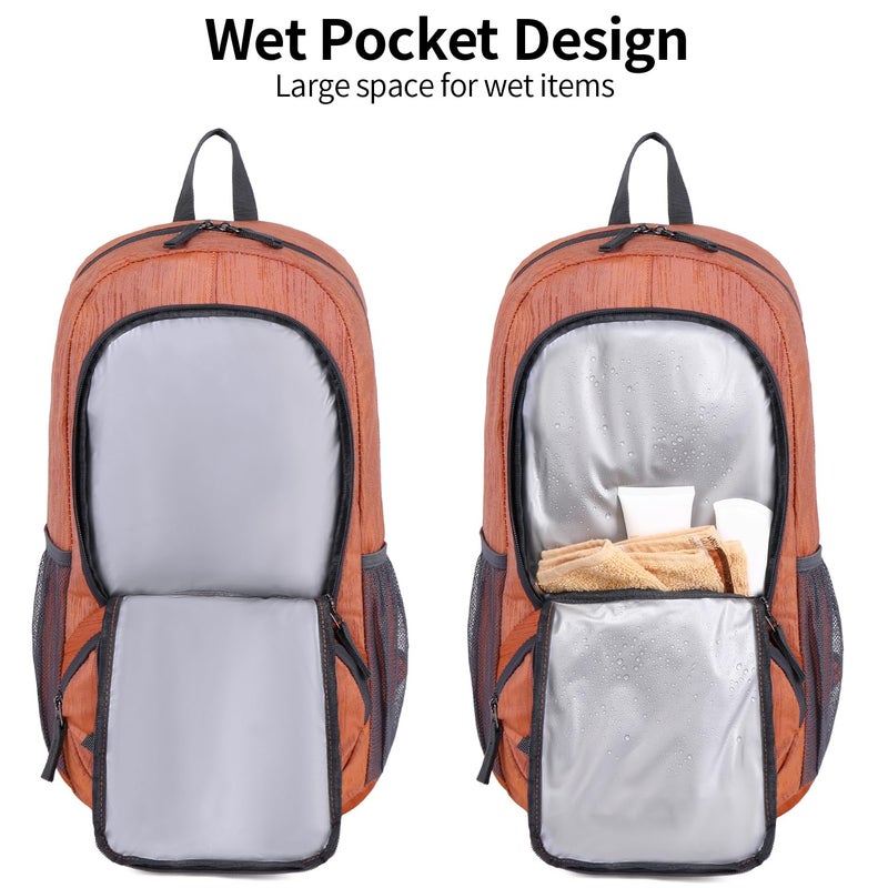 FENGDONG 35L Lightweight Foldable Waterproof Packable Travel Small Hiking Backpack Daypack for men women Dark Orange - Image 5