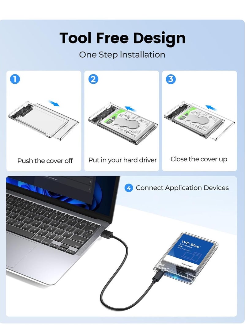 Generic - 2.5 inch Hard Drive Enclosure SATA to USB C 3.1 6Gbps External Hard Drive Case for 7/9.5mm HDD/SSD Support UASP Up to 6TB - Image 1