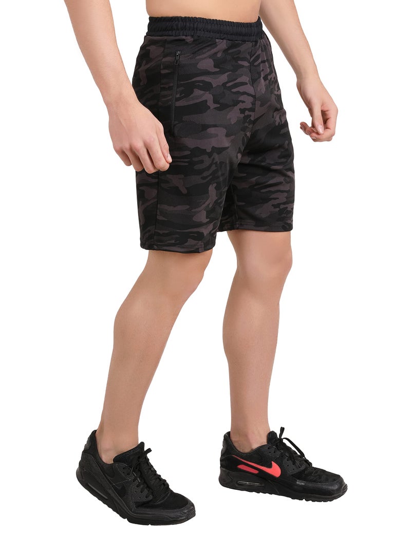 GYMIFIC Men’s Summer Camo Gym Shorts | Lightweight, Stretchable Workout Shorts with Zipper Pockets | Ideal for Gym, Running, Walking, Sports & Activewear (M, Army Grey) - Image 4