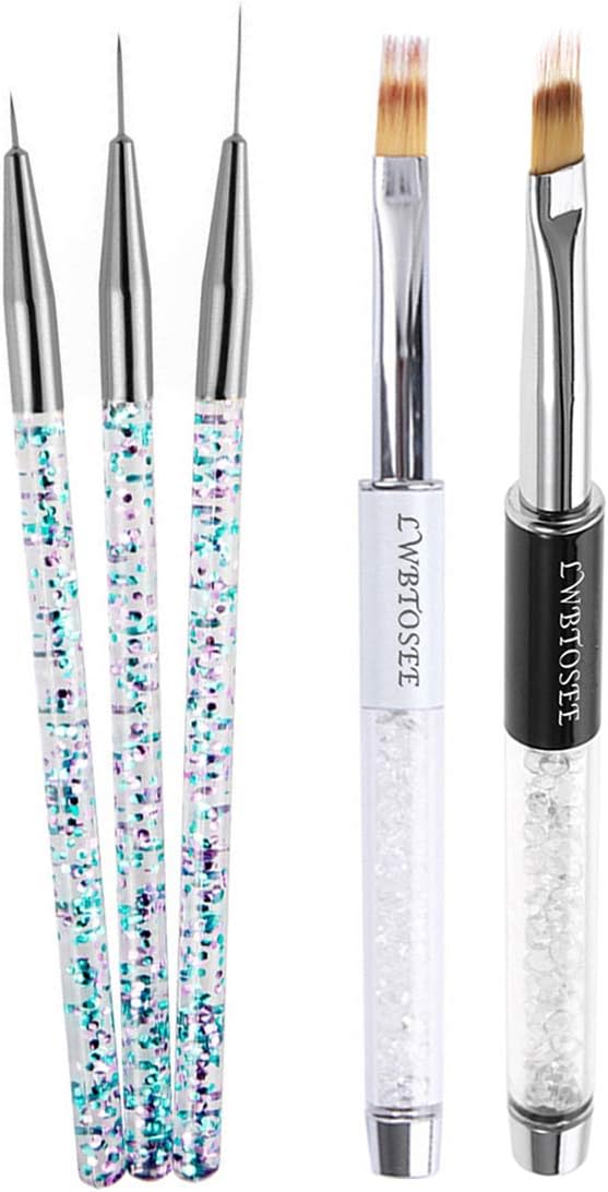 LWBTOSEE 5PCS Nail Ombre Brush Nail Art Painting Pen Brush UV Gel Polish Gradient Color Rhinestone Crystal Acrylic Liner Brush Painting Pen Gel Polish Crystal Nail Art Manicure ToolsSilver