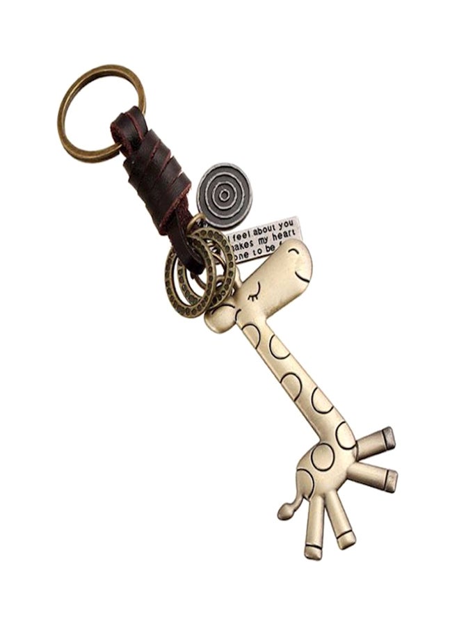 Fashion Pure Manual Weaving Retro Punk Cute Giraffe Cartoon Key Holder Leather Metal Key Chain