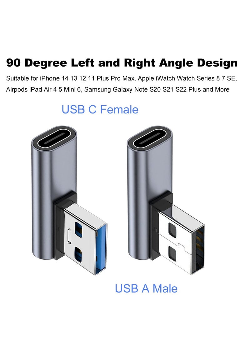 Excefore 2 Pack 90 Degree USB C Female to USB Male Adapter, Type C to USB A Left and Right Angle Charger Converter, Suitable for Laptop/Mobile Phone/Tablet/PC - Image 2