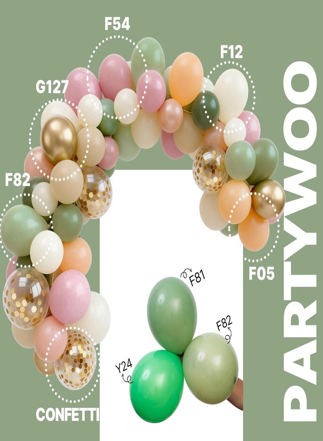 PartyWoo Pink and Green Balloons 65pcs 12 Inch Metallic Gold Sand White Sage Green Nude Dusty Pink Gold Confetti Balloons for Baby Shower Wedding Engagement Princess Birthday Party Decorations - Image 3