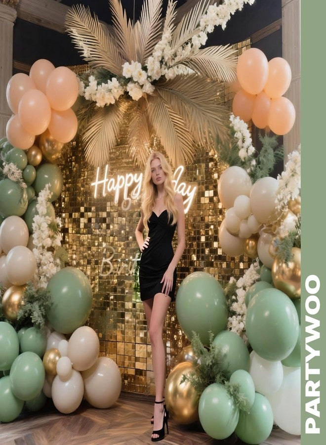 PartyWoo Pink and Green Balloons 65pcs 12 Inch Metallic Gold Sand White Sage Green Nude Dusty Pink Gold Confetti Balloons for Baby Shower Wedding Engagement Princess Birthday Party Decorations - Image 4