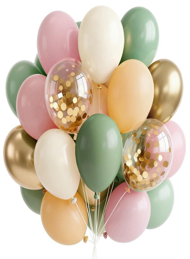 PartyWoo Pink and Green Balloons 65pcs 12 Inch Metallic Gold Sand White Sage Green Nude Dusty Pink Gold Confetti Balloons for Baby Shower Wedding Engagement Princess Birthday Party Decorations - Image 1