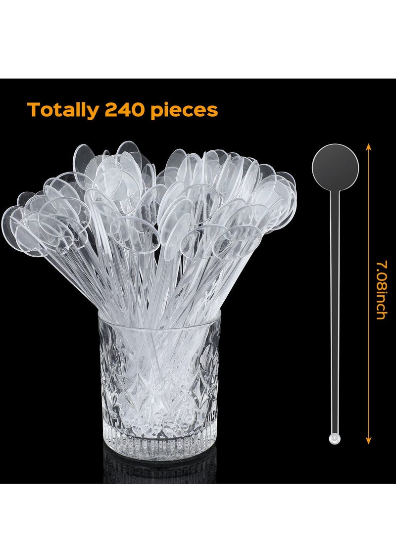 SYOSI Coffee Stirring Sticks 240 Pcs 7 inches Disposible Plastic Disc Top Stirrers Transparent Stir Mixing Rod for Coffee Beverage  - Image 2