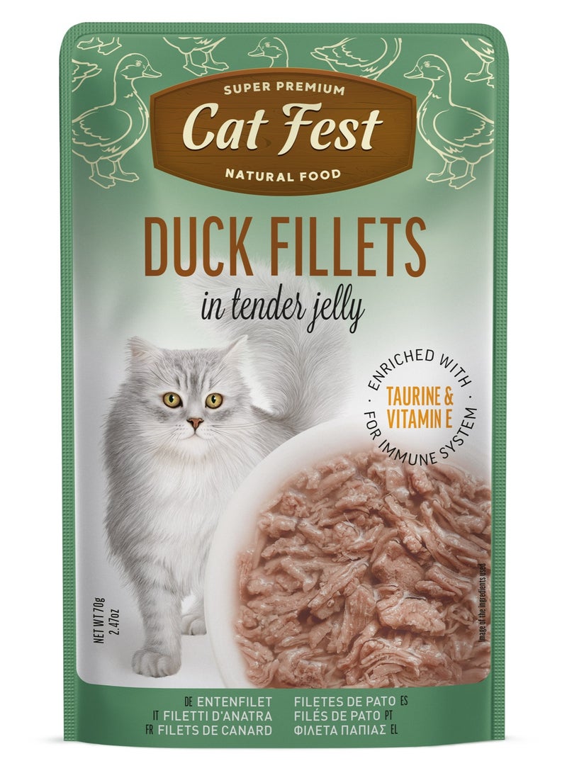 Cat Fest CatFest Duck Fillets in Tender Jelly, Natural Wet Cat Food, Soft Texture, Grain-Free, High Protein, 70g Pouch  - Image 1