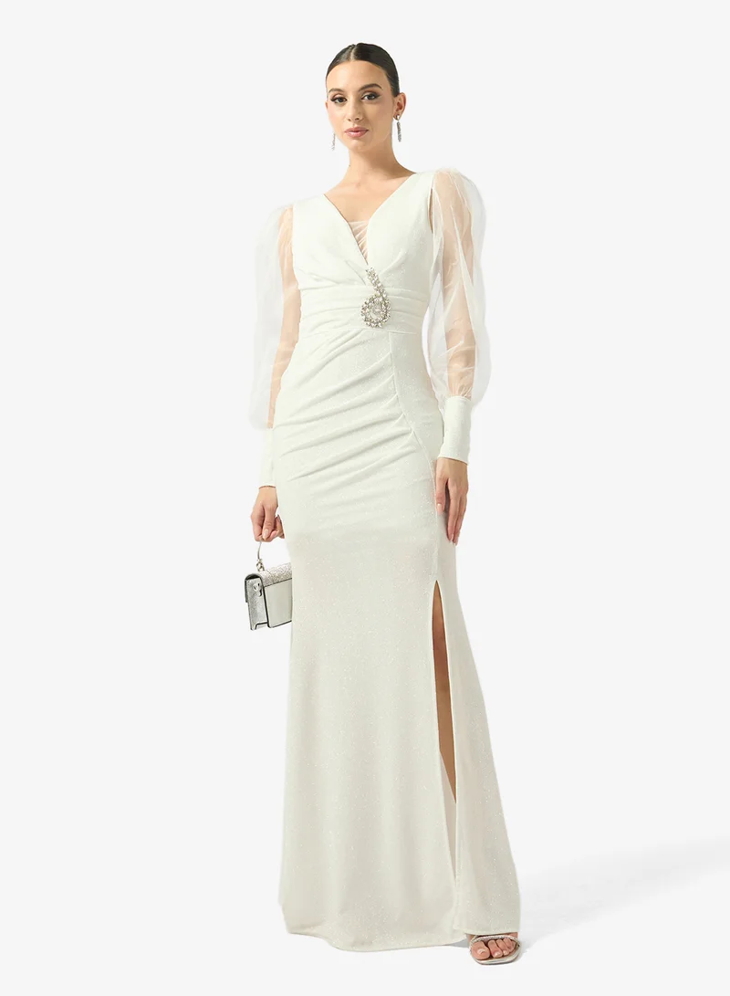 FYOR  Sheer Sleeve Sculpted Maxi Dress for Women | Best Price UAE