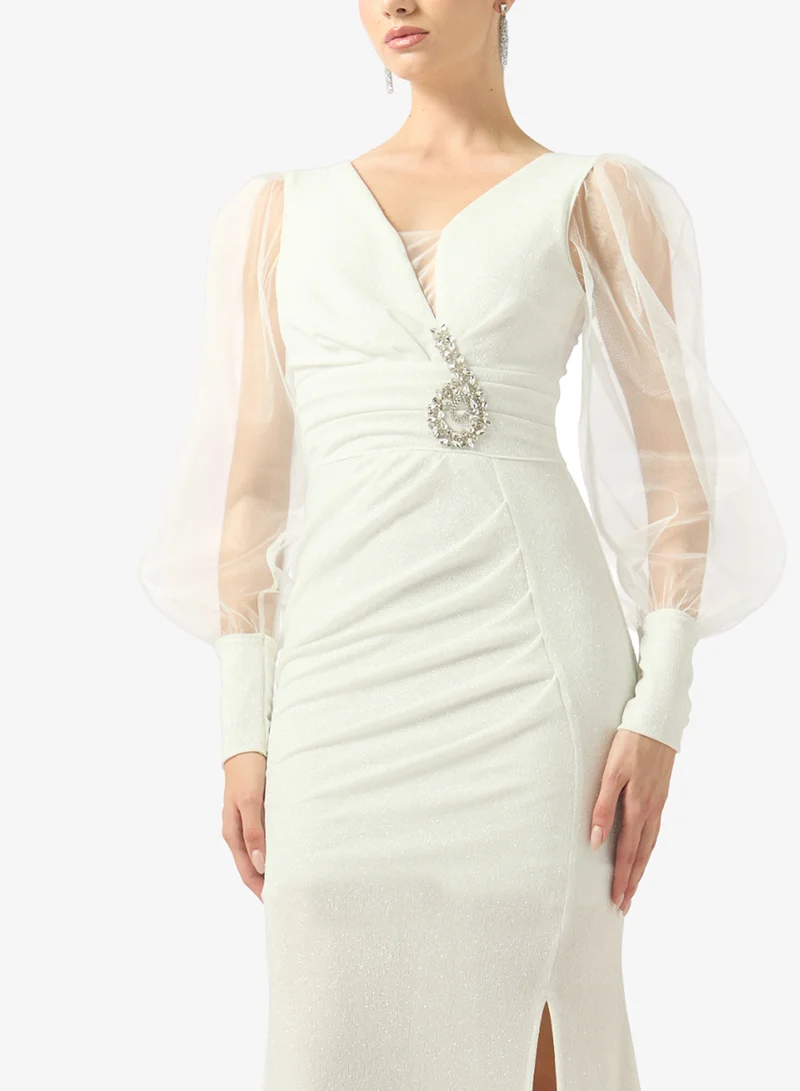 FYOR  Sheer Sleeve Sculpted Maxi Dress for Women | Best Price UAE