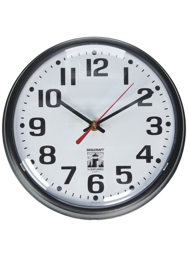 Skilcraft Selfset Wall Clock Plastic Slimline Frame 91 4" Diameter Black Case White Face - Image 1