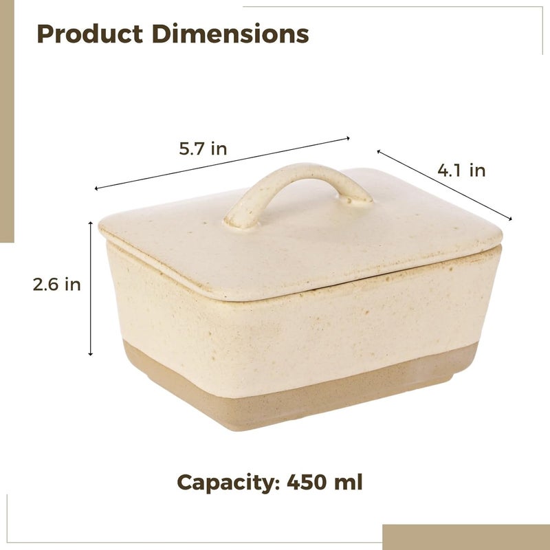 450 Ml Ceramic Butter Dish, Vintage European Square Butter Keeper With Lid And Handle, Airtight Storage For Kitchen, Dining, Baking (White) - Image 2