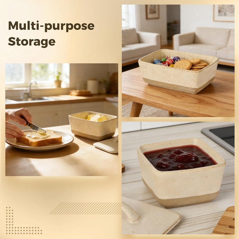 450 Ml Ceramic Butter Dish, Vintage European Square Butter Keeper With Lid And Handle, Airtight Storage For Kitchen, Dining, Baking (White) - Image 3