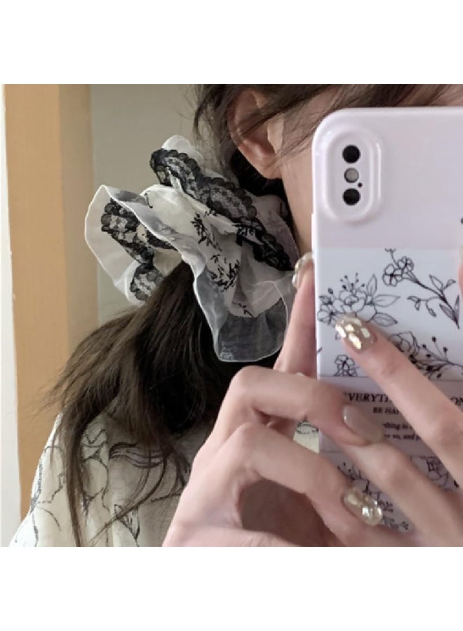 قطعتان من ربطات الشعر الدانتيل الأنيقة، ربطات شعر دانتيل أورجانزا باللونين الأبيض والأسود، ربطات شعر مرنة لا تسبب ضررًا للشعر الطويل الكثيف والمجعد - Image 3