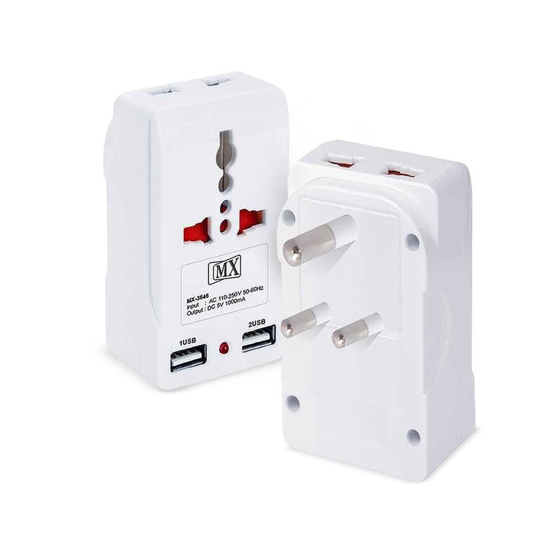 MX محول متعدد المآخذ مع شاحن منفذ USB مع مآخذ متعددة 2 و 3 دبابيس محول طاقة 10A مزدوج USB ومأخذ عالمي متعدد المآخذ مع غطاء أمان - Image 1