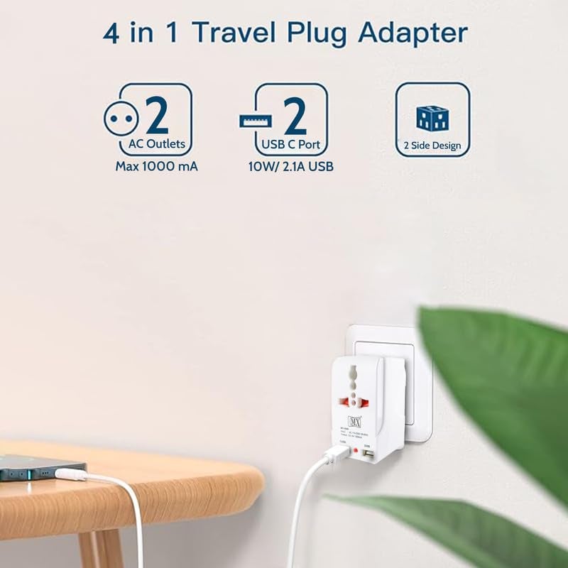 MX محول متعدد المآخذ مع شاحن منفذ USB مع مآخذ متعددة 2 و 3 دبابيس محول طاقة 10A مزدوج USB ومأخذ عالمي متعدد المآخذ مع غطاء أمان - Image 5