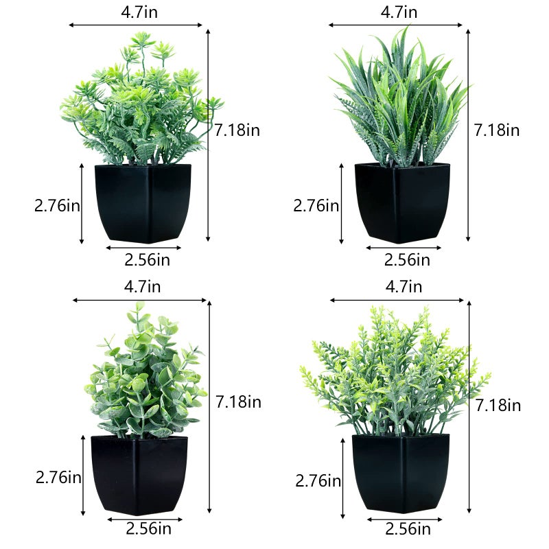 GREENTIME 4 Pack Fake Plants in Black Pot Small Artificial Eucalyptus Potted Plant Wheat Grass Mini Faux Potted Plants Greenery for Home Decor Indoor Office Table Room Farmhouse Bathroom Decoration - Image 2