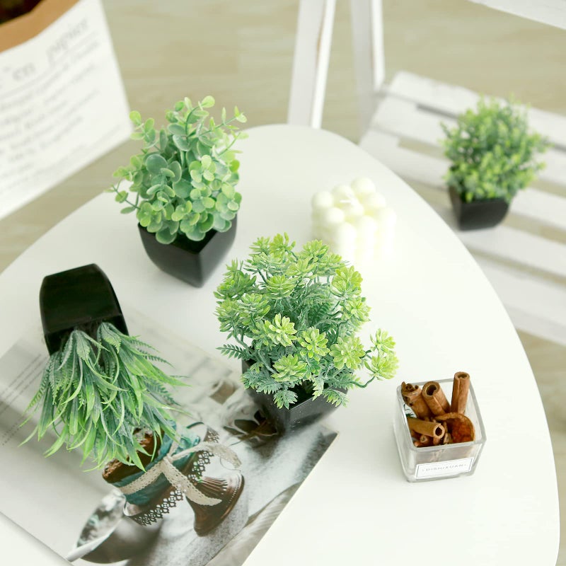 GREENTIME 4 Pack Fake Plants in Black Pot Small Artificial Eucalyptus Potted Plant Wheat Grass Mini Faux Potted Plants Greenery for Home Decor Indoor Office Table Room Farmhouse Bathroom Decoration - Image 4
