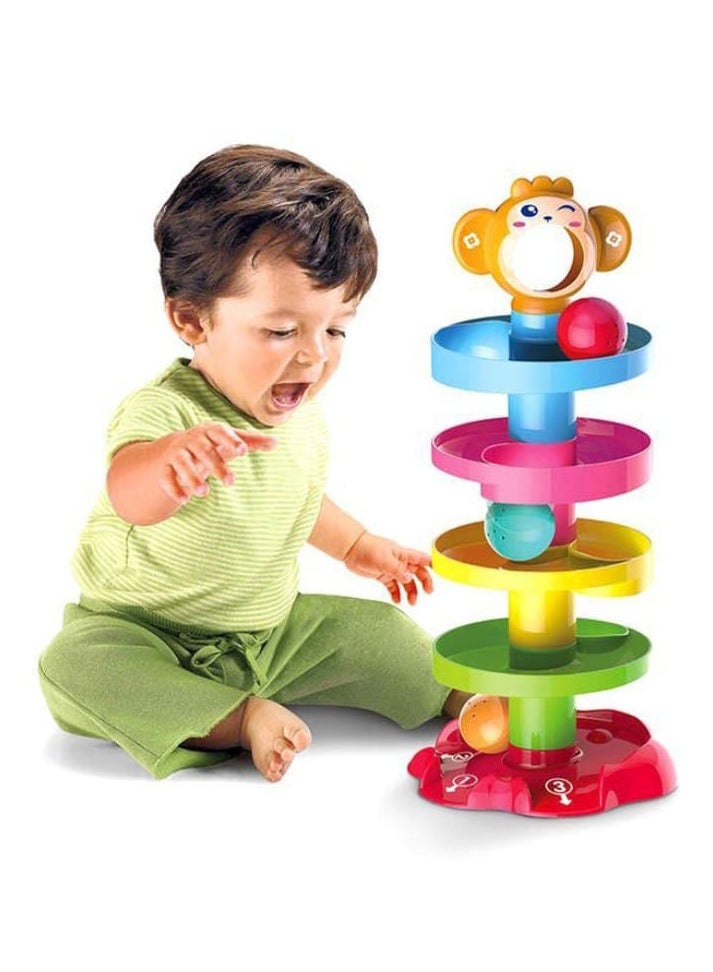 برج كرات دوار من 5 طبقات، لعبة تعليمية لتنمية مهارات الأطفال والرضع | مجموعة ألعاب منحدر الكرات، تتضمن كرتين دوارتين من الأكريليك. - Image 1