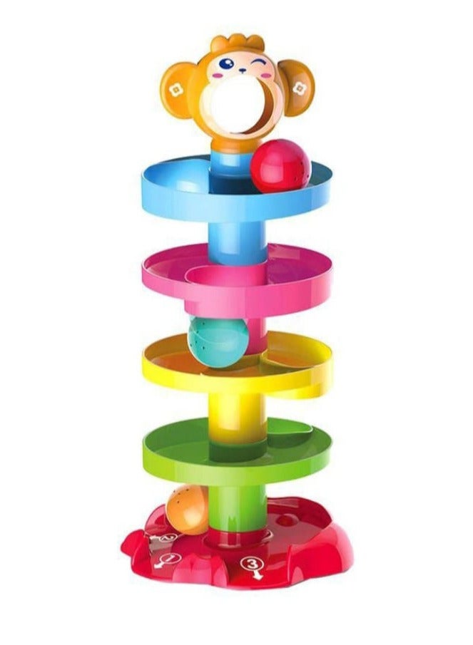 برج كرات دوار من 5 طبقات، لعبة تعليمية لتنمية مهارات الأطفال والرضع | مجموعة ألعاب منحدر الكرات، تتضمن كرتين دوارتين من الأكريليك. - Image 2