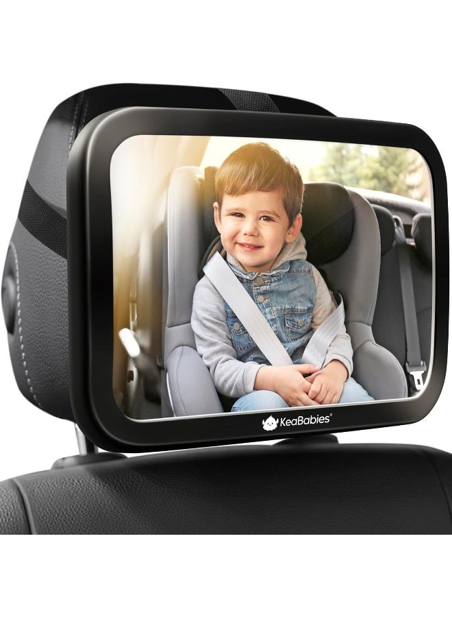 KeaBabies Large Shatterproof Baby Car Mirror, Backseat - Safety Car Seat Mirror for Baby Rear Facing, 360 Wide Crystal Clear View, Accessories for Removable Headrest, Easy Install & Adjustable (Sleek Black) - Image 1