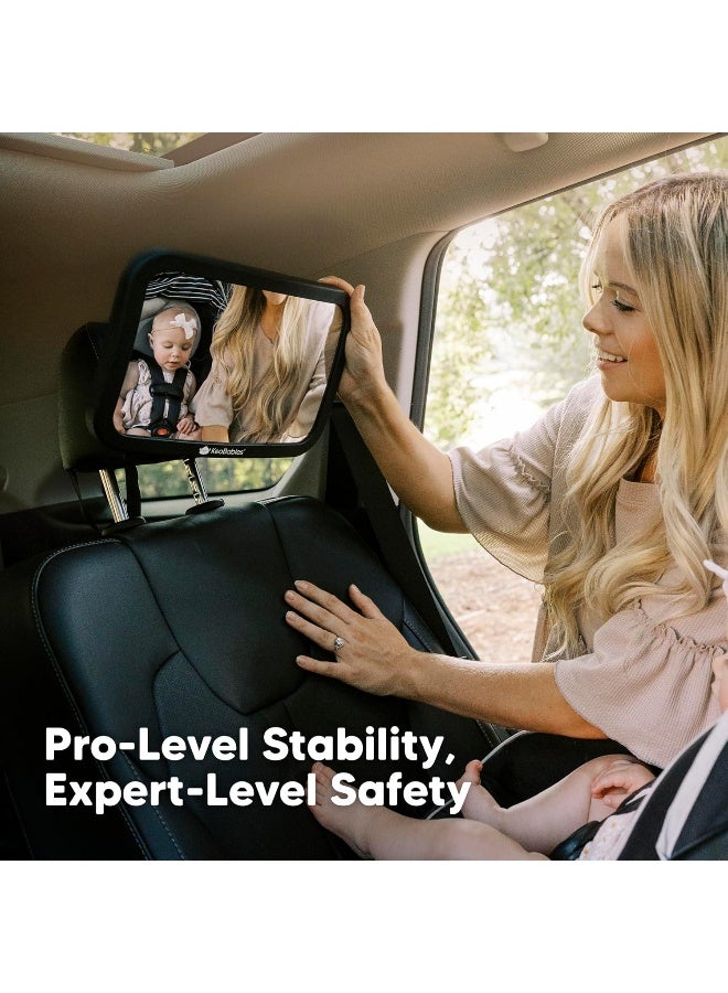 KeaBabies Large Shatterproof Baby Car Mirror, Backseat - Safety Car Seat Mirror for Baby Rear Facing, 360 Wide Crystal Clear View, Accessories for Removable Headrest, Easy Install & Adjustable (Sleek Black) - Image 4