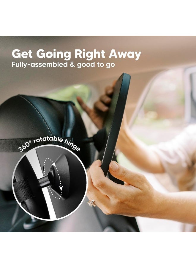 KeaBabies Large Shatterproof Baby Car Mirror, Backseat - Safety Car Seat Mirror for Baby Rear Facing, 360 Wide Crystal Clear View, Accessories for Removable Headrest, Easy Install & Adjustable (Sleek Black) - Image 3