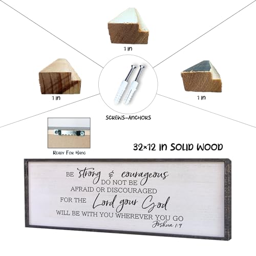 Surfapans Be Strong And Courageous Sign Wall Decor 32x12 Large Farmhouse Living Room Plaque Joshua 19 Bible Verse Inspirational Quote Positive Faith Home Hanging Rustic Catholic Scripture Christian Art Black - Image 3