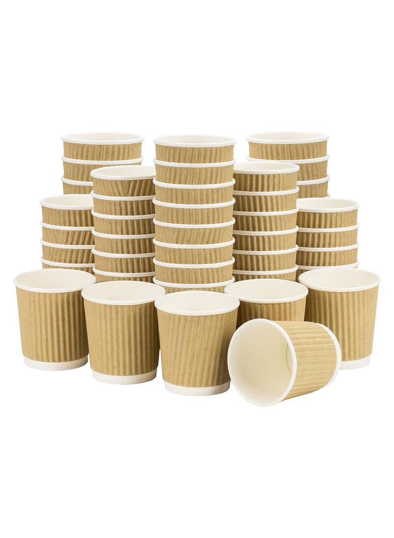 MARKQ 4 oz. Brown Disposable Ripple Insulated Coffee Cups - Hot Beverage Corrugated Paper Cups [25 cups] - Image 1