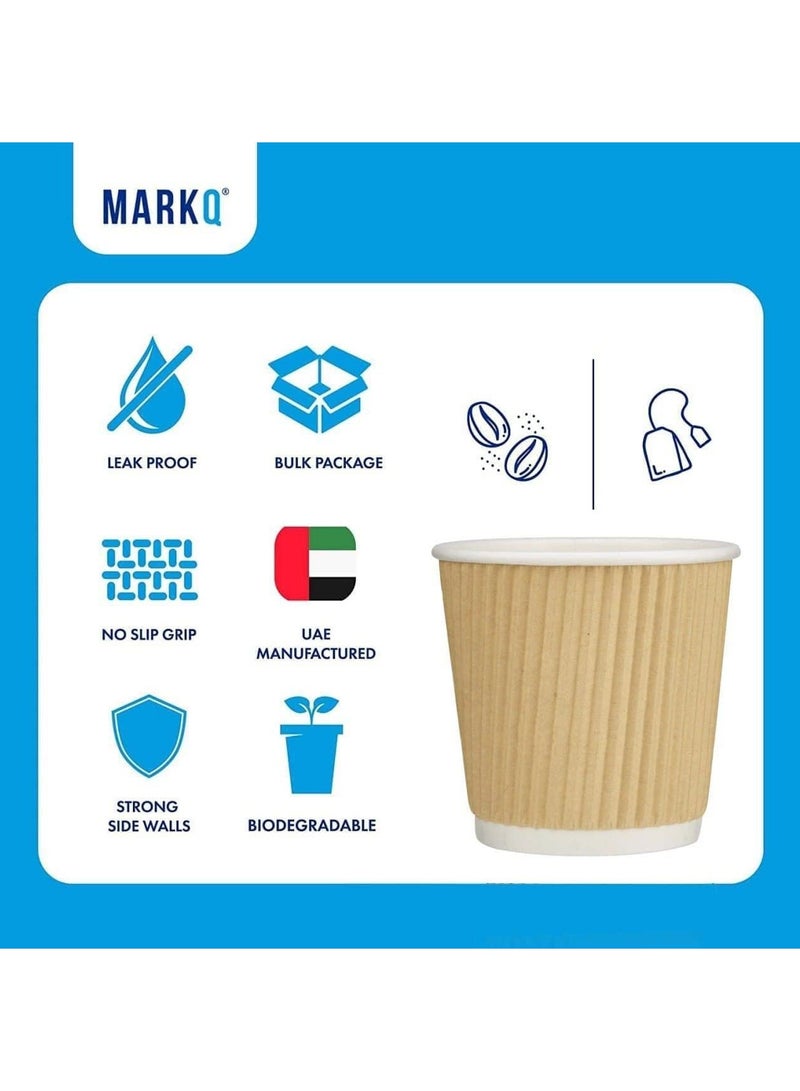 MARKQ 4 oz. Brown Disposable Ripple Insulated Coffee Cups - Hot Beverage Corrugated Paper Cups [25 cups] - Image 5