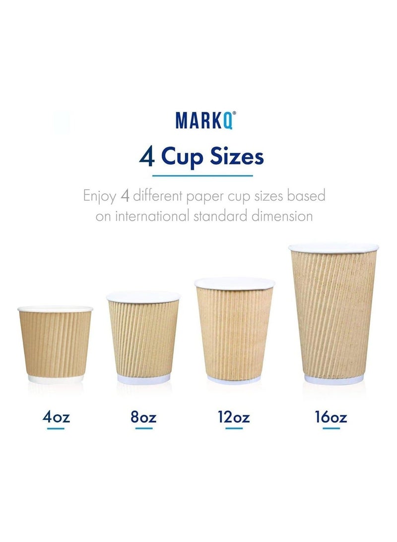 MARKQ 4 oz. Brown Disposable Ripple Insulated Coffee Cups - Hot Beverage Corrugated Paper Cups [25 cups] - Image 3