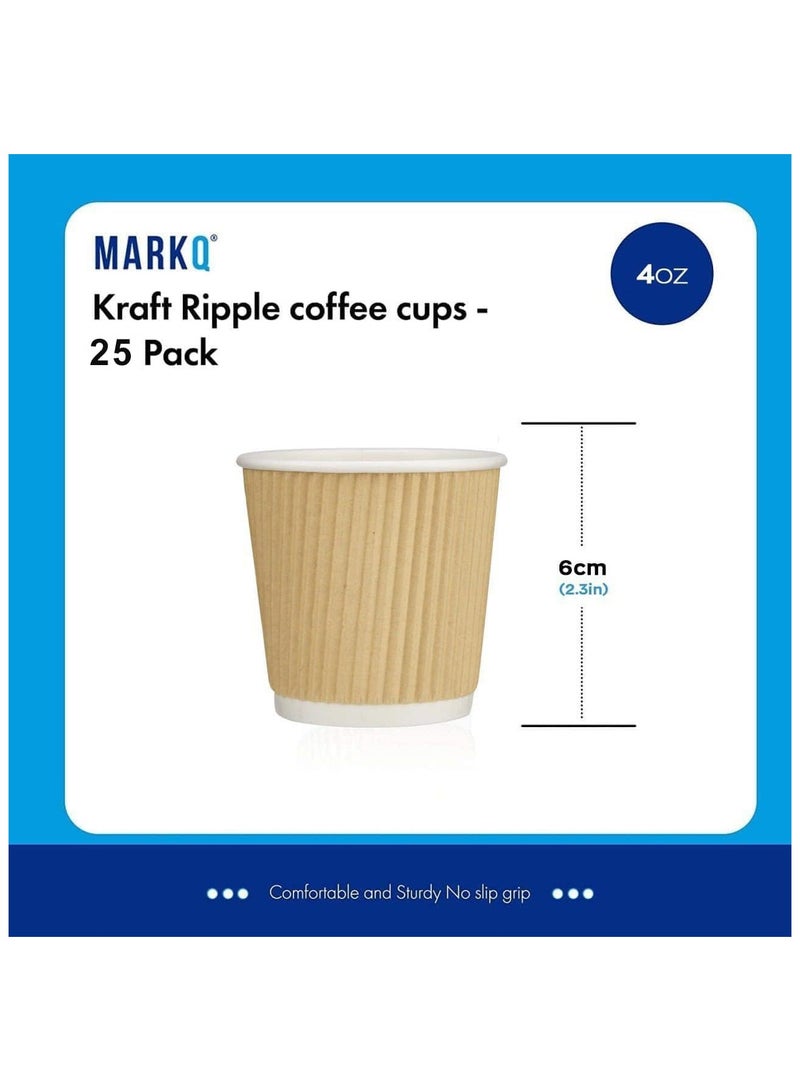 MARKQ 4 oz. Brown Disposable Ripple Insulated Coffee Cups - Hot Beverage Corrugated Paper Cups [25 cups] - Image 2