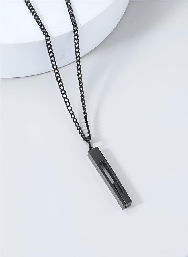 SHAHEEBA Stainless Steel Back-Shaped Pillar Pendant Necklace for Men | Minimal Geometric Pendant | Non-Fading PVD Plating, Hypoallergenic Chain | Couple Sweater Chain - Image 4