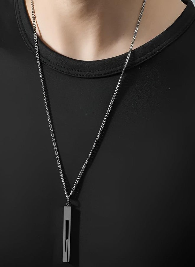 SHAHEEBA Stainless Steel Back-Shaped Pillar Pendant Necklace for Men | Minimal Geometric Pendant | Non-Fading PVD Plating, Hypoallergenic Chain | Couple Sweater Chain - Image 2