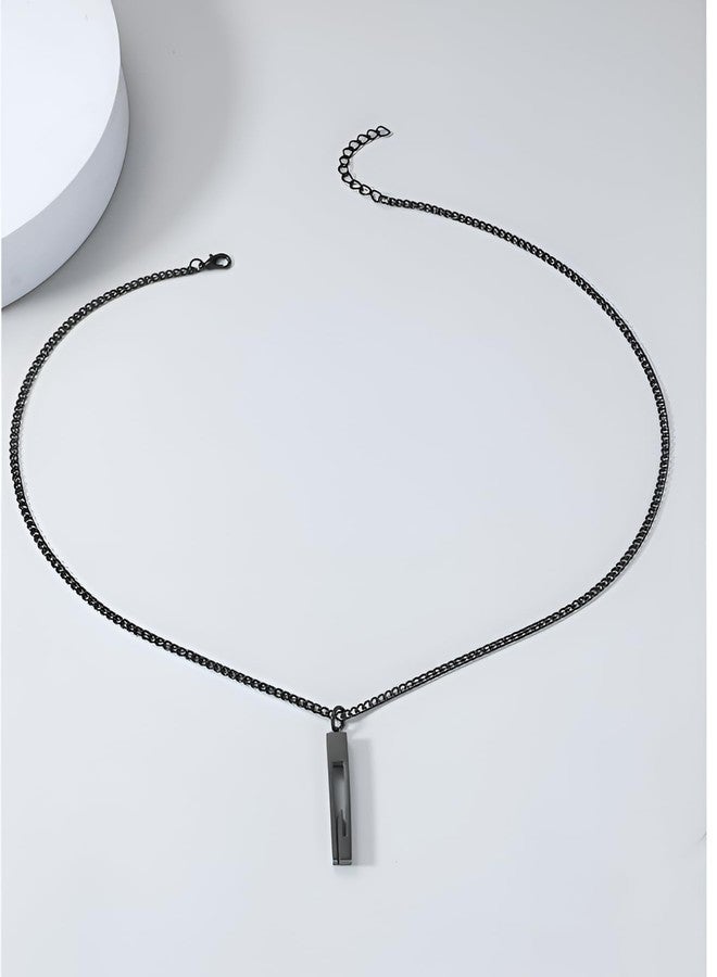 SHAHEEBA Stainless Steel Back-Shaped Pillar Pendant Necklace for Men | Minimal Geometric Pendant | Non-Fading PVD Plating, Hypoallergenic Chain | Couple Sweater Chain - Image 5