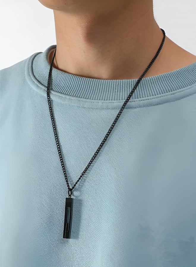 SHAHEEBA Stainless Steel Back-Shaped Pillar Pendant Necklace for Men | Minimal Geometric Pendant | Non-Fading PVD Plating, Hypoallergenic Chain | Couple Sweater Chain - Image 3