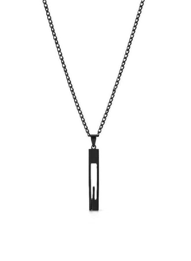 SHAHEEBA Stainless Steel Back-Shaped Pillar Pendant Necklace for Men | Minimal Geometric Pendant | Non-Fading PVD Plating, Hypoallergenic Chain | Couple Sweater Chain - Image 1