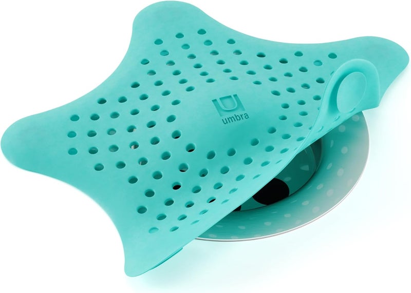 UMBRA Updated modern design Starfish Hair Catcher, Fun Drain Cover Fits Most Standard Tub and Shower Drains, 6" Diameter, Surf Blue Trendy widespread design - Image 1