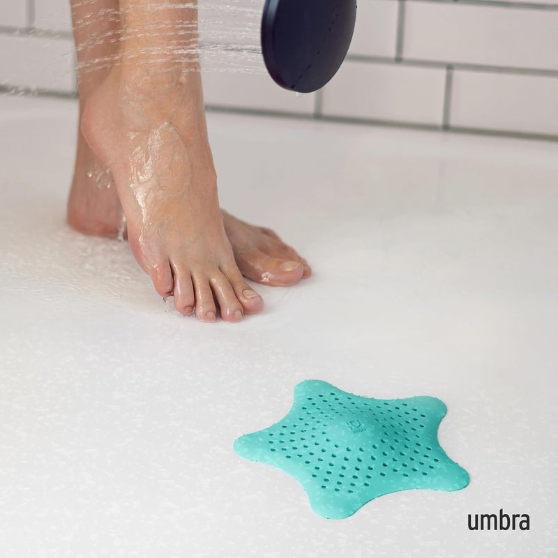 UMBRA Updated modern design Starfish Hair Catcher, Fun Drain Cover Fits Most Standard Tub and Shower Drains, 6" Diameter, Surf Blue Trendy widespread design - Image 2