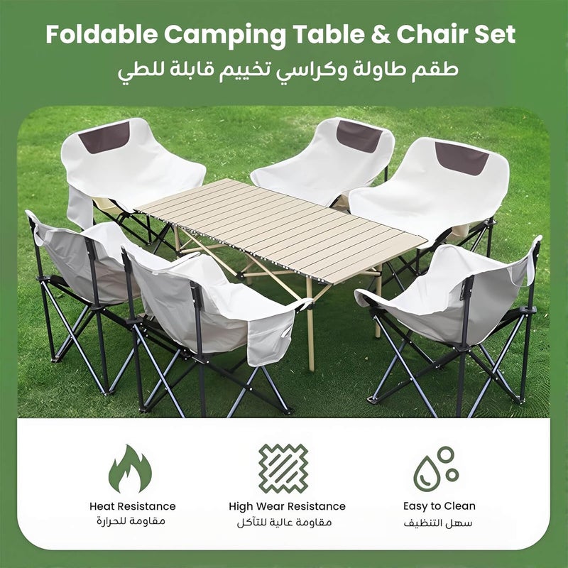 Hompenny 5Pcs Camping Chair Set, Foldable Camping Table & Chair with Side Pocket, Carry Bag, Ideal for Patio, Garden, Living Room (White, 95×55×50cm) - Image 3