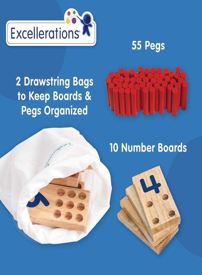 Excellerations Peg Number Board, Included: 10 Rubberwood Boards + 55 Wood Pegs + Storage Bag, Montessori Math Materials, Learning Manipulatives, Counting for Kids, Reggio Emilia Classroom Essentials - Image 5