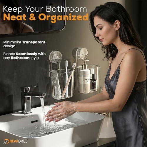 NEVADRILL Wall Mounted Toothbrush Holder with Vacuum Suction Lever Lock, No Drill Bathroom Organizer for Toothbrush, Toothpaste & Razor, Strong Hold on Tiles & Glass (Pack of 1) [ND-13812] - Image 4