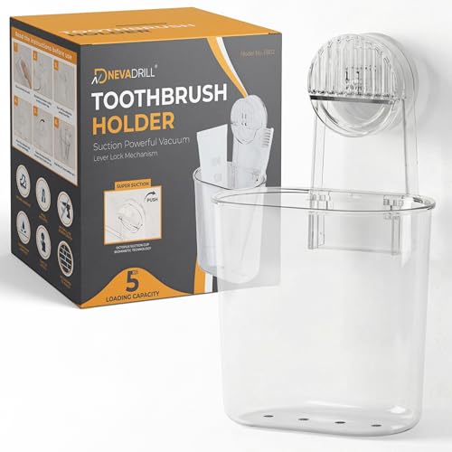 NEVADRILL Wall Mounted Toothbrush Holder with Vacuum Suction Lever Lock, No Drill Bathroom Organizer for Toothbrush, Toothpaste & Razor, Strong Hold on Tiles & Glass (Pack of 1) [ND-13812] - Image 1