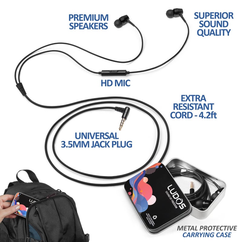 LUDOS OMNITONE Wired Earbuds in-Ear Headphones, 5 Year Warranty, Earphones with Microphone, 3.5 mm Jack Corded Ear Buds, Videoconference for iPhone, Samsung, Computer, Laptop, Kids, School Students - Image 2