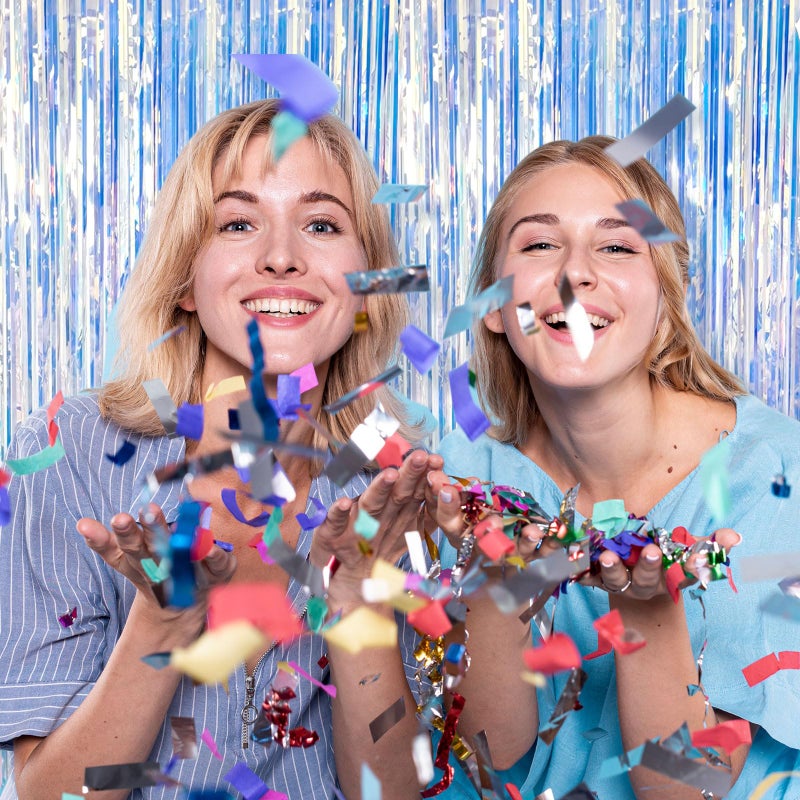 K.E.J. 2 Pack Foil Curtain Backdrop Iridescent Metallic Tinsel Foil Fringe Curtains Photo Booth Props for Birthday Wedding Engagement Baby Shower Bachelorette Christmas Holiday Celebration Party Decorations - Image 3
