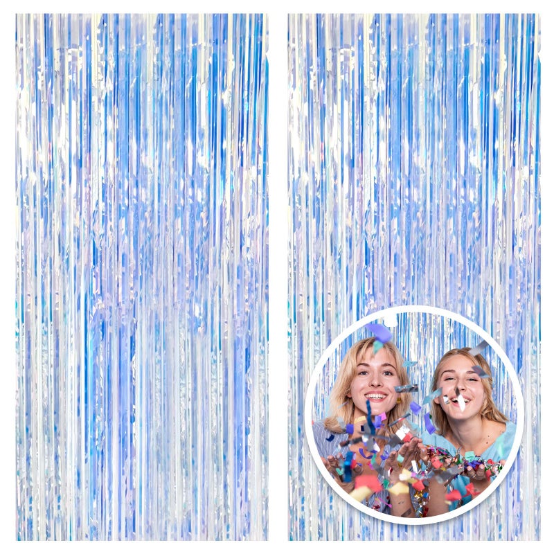 K.E.J. 2 Pack Foil Curtain Backdrop Iridescent Metallic Tinsel Foil Fringe Curtains Photo Booth Props for Birthday Wedding Engagement Baby Shower Bachelorette Christmas Holiday Celebration Party Decorations - Image 1