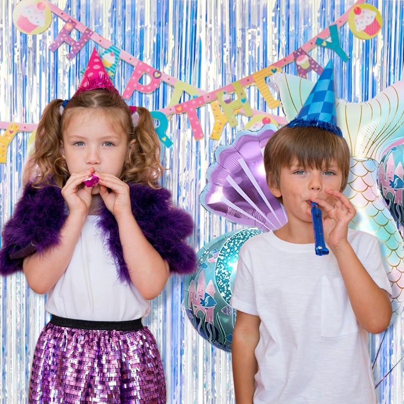 K.E.J. 2 Pack Foil Curtain Backdrop Iridescent Metallic Tinsel Foil Fringe Curtains Photo Booth Props for Birthday Wedding Engagement Baby Shower Bachelorette Christmas Holiday Celebration Party Decorations - Image 2