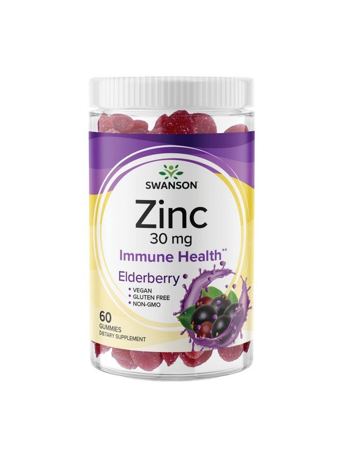 SWANSON Zinc Gummies All Natural Vitamin Supplement Promoting Antioxidant Activity  Bodily Defense Helps To Support Your Immune System  A Healthy Body Elderberry 60 Gummies - Image 1