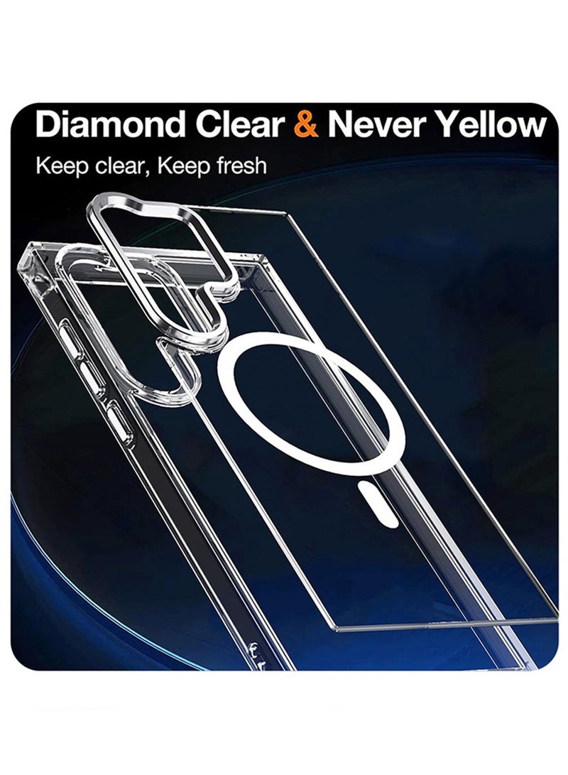 Samsung Galaxy S24 Ultra Case [Upgraded Build in N52 Magnets] Slim Thin Magnetic Cover Anti Yellowing Anti Scratch Hard Back Crystal Clear - Image 4