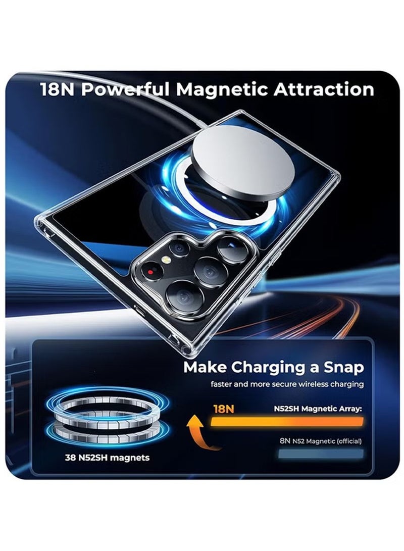 Samsung Galaxy S24 Ultra Case [Upgraded Build in N52 Magnets] Slim Thin Magnetic Cover Anti Yellowing Anti Scratch Hard Back Crystal Clear - Image 2