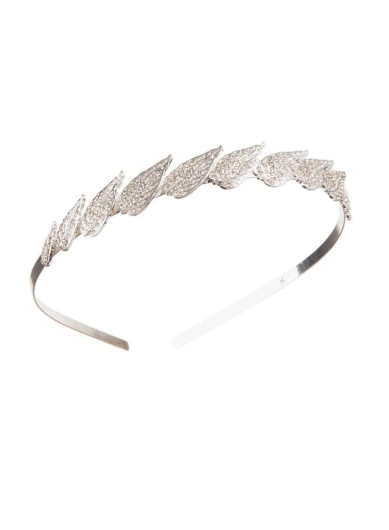 عقال الزفاف المعدنية الفضية مع الزينة ورقة حجر الراين - Image 1